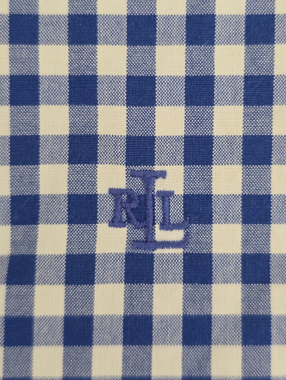 Ralph Lauren Blue and White Gingham 3/4 Sleeve Button Up Embroidered Monogram